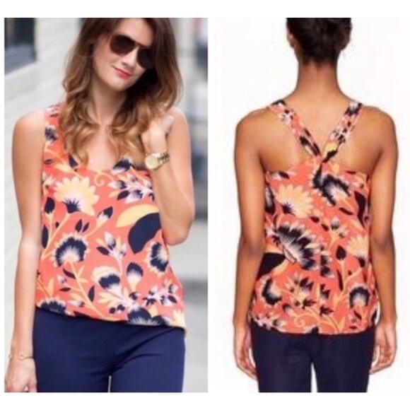 J.Crew Twist Back 100% Silk Tank Sleeveless Top Shirt Floral $88 Sz 12T - Picture 1 of 7